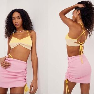 NWT For Love and Lemons Keisha Set NEW skirt and top two pieces sz S ribbed knit